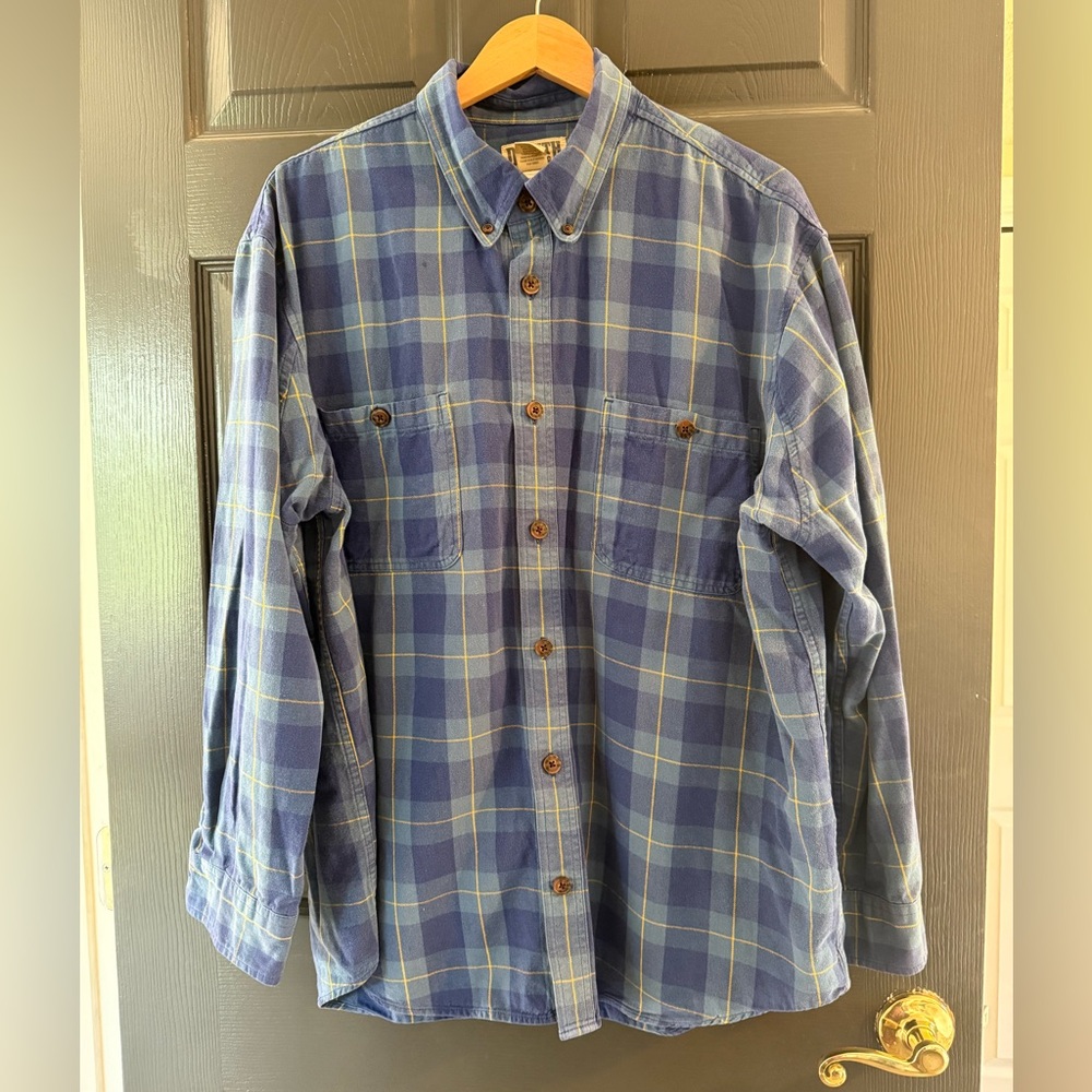 Duluth Trading Co Men’s Blue and Yellow Plaid Men's Flannel Shirt Size XL